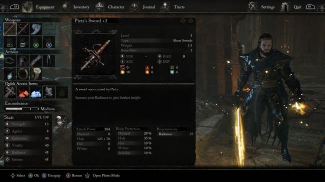 Player dual wielding Pieta's swords in Lords of the Fallen