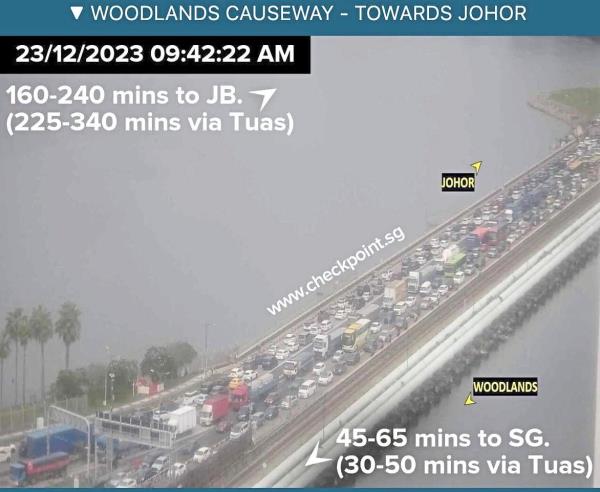 The Causeway leading to Johor and Singapore was choked with traffic from early morning yesterday.-Photo taken from social media