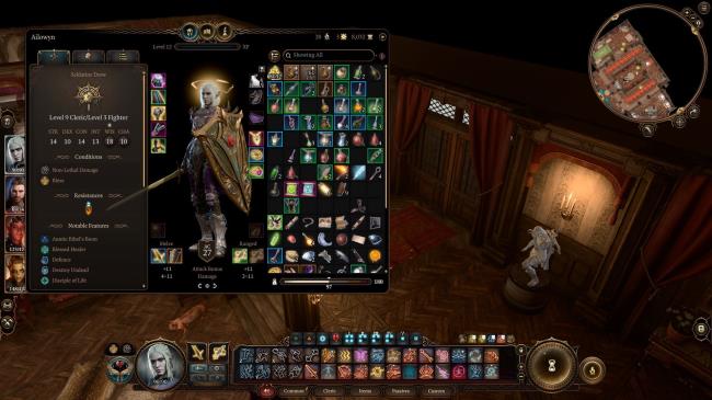 Inventory Show of Drow Cleric In Act 3 Wearing Helldusk Armor In Baldur's Gate 3