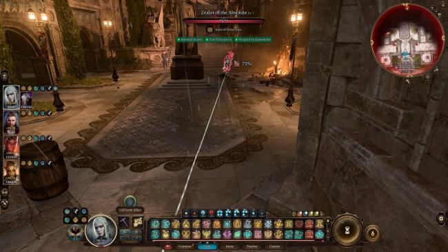 Player Highlights Paladin Enemy In High Hall Courtyard Before Battle In Baldur's Gate 3