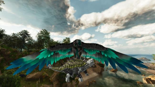 ARK: Survival Ascended: Argentavis carrying an Ankylosaurus