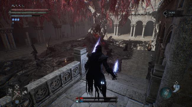 An arrow showing the door leading to the Abbey of the Hallowed Sisters Lords of the Fallen